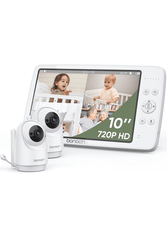 baby monitor 10 inch 720P with 2 cameras No Wifi VOX Mode Auto Night Vision Hack Proof