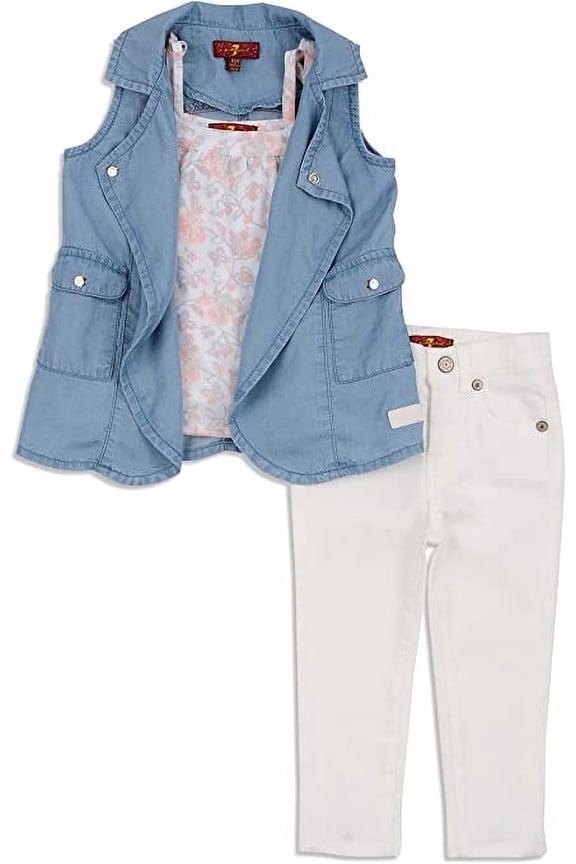 baby's three-piece denim vest, cotton top and stretch pants set