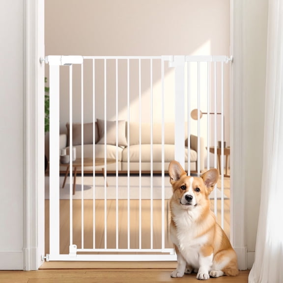 Pet Gate, Caveen 42" Extra Tall, 29.5-40.6" Wide Pet Gate for Stairs, Age Group 6 to 36 Months, White
