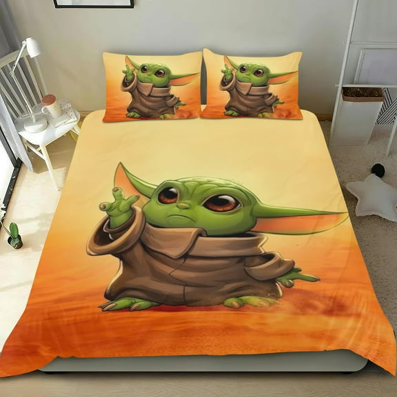 baby yoda Themed Bed Sheet Set Three Piece Set 68x86 In ches Comfortable And Skin Friendly Unique Design Creating A Star Studded Night Home Decor Gifts For Family Friends fans