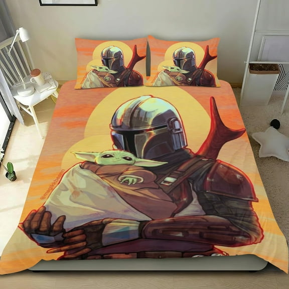 baby yoda Themed Bed Sheet Set Three Piece Set 68x86 In ches Comfortable And Skin Friendly Unique Design Creating A Star Studded Night Home Decor Gifts For Family Friends fans