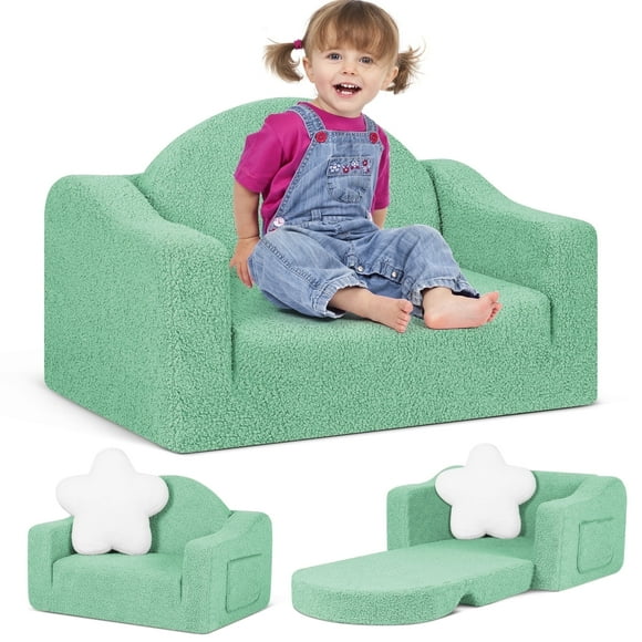babyeap Kids Sofa,2-in-1 Soft Toddler Couch Fold Out,Toddler Chair Baby Convertible Couch for Girls and Boys,Green