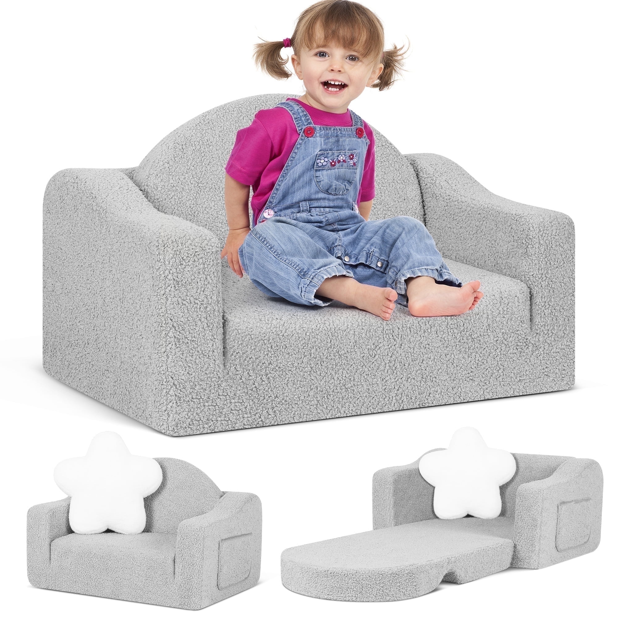 The Coupon deal of  babyeap Kids Sofa,2-in-1 Soft Toddler Couch Fold Out,Toddler Chair Baby Convertible Couch for Girls and Boys,Light Gray