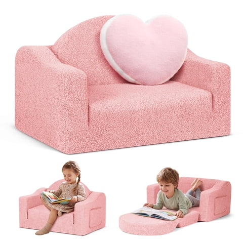 babyeap Kids Sofa,2-in-1 Soft Toddler Couch Fold Out,Toddler Chair Baby Convertible Couch for Girls and Boys,Pink