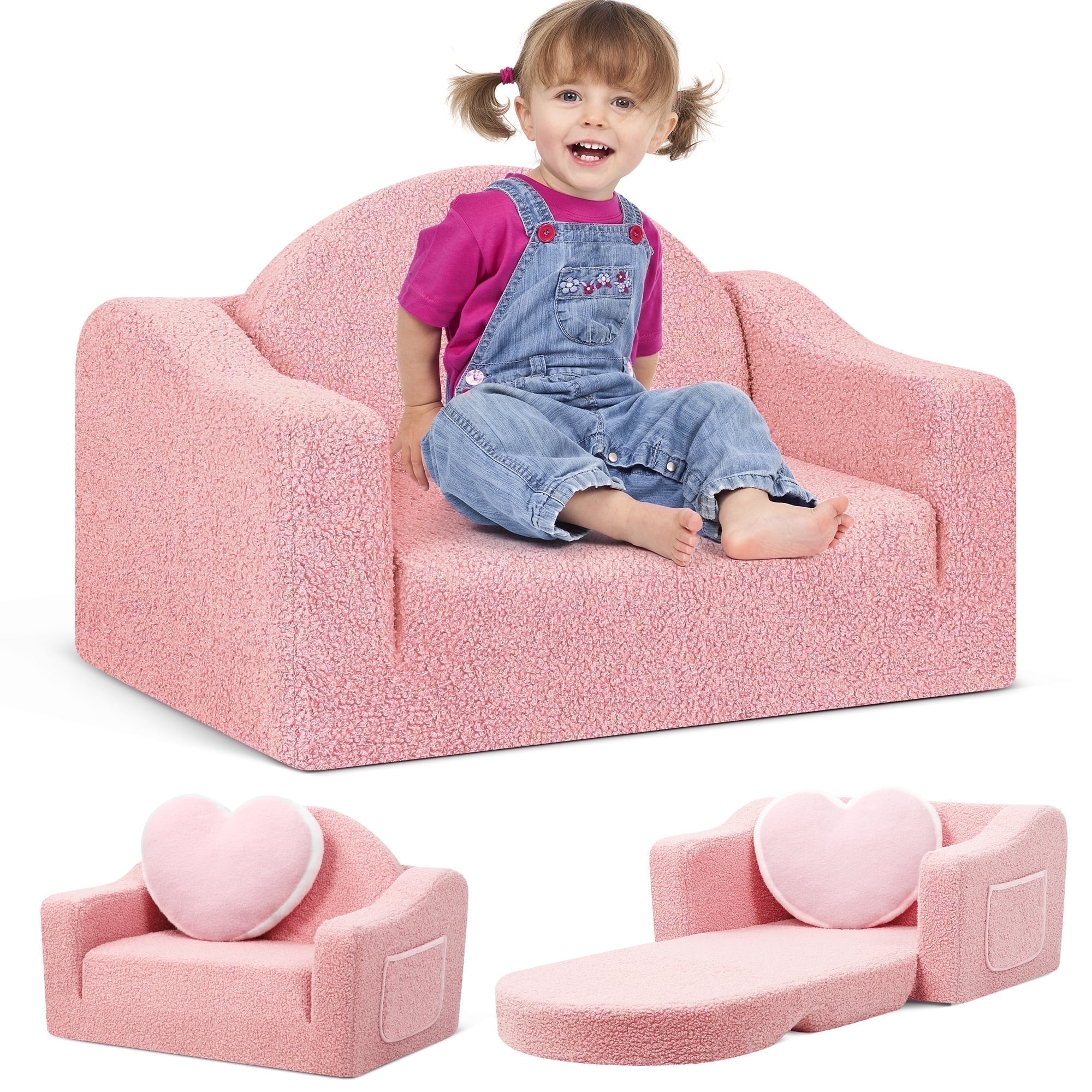 The Coupon deal of  Walmart Black Friday Deals 2025 - babyeap Kids Sofa,2-in-1 Soft Toddler Couch Fold Out,Toddler Chair Baby Convertible Couch for Girls and Boys,Pink
