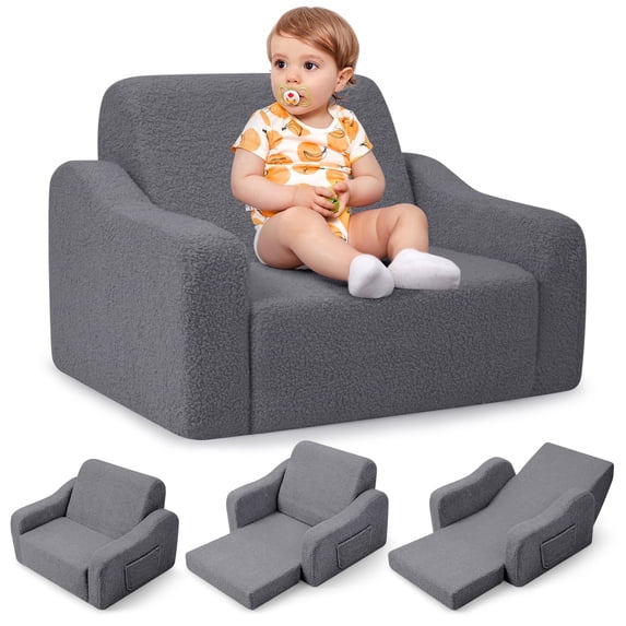 Babyeap 3-in-1 Kids Sofa,Toddler Sofa Bed Fold Out,Comfy Kids Couch,Convertible Baby Chair for Girls and Boys,Deep Gray