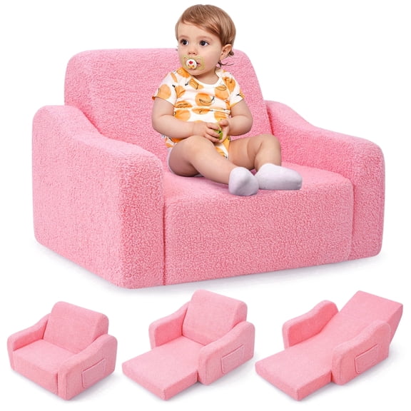 Babyeap 3-in-1 Kids Sofa,Toddler Sofa Bed Fold Out,Comfy Kids Couch,Convertible Baby Chair for Girls and Boys,Pink