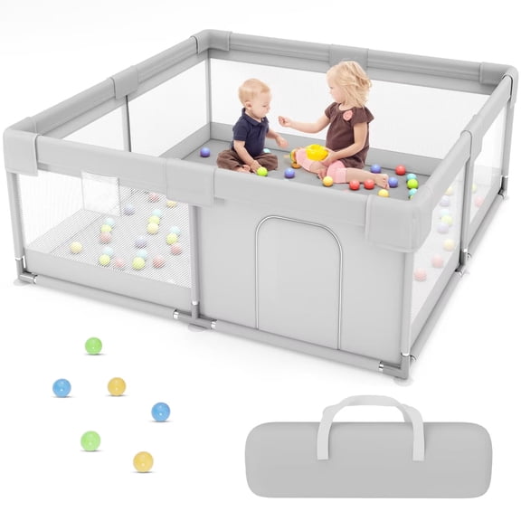 babyeap 50" Baby Playpen,Baby Playards for Kids Toddler Activity Center,Fence Baby Play Yards for Indoor & Outdoor,Light Gray