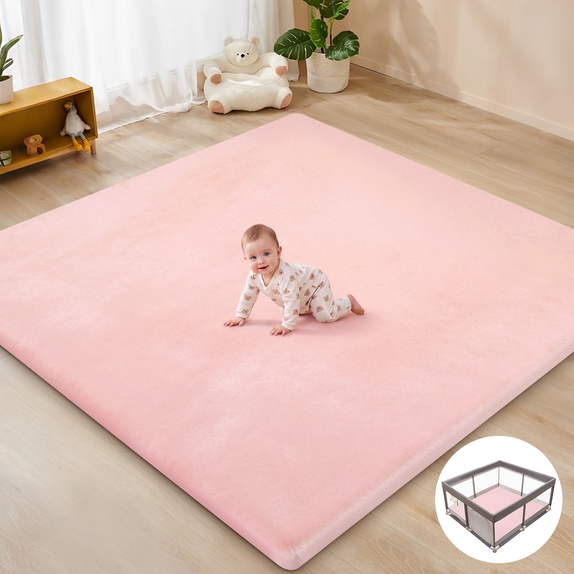 babyeap Baby Play Mat,50"x50" Playpen Mat,1.3" Extra Thick Crawling Mat for Floor Cushion,Removable Washable Cover Playmat for Babies Toddlers Infant,Pink