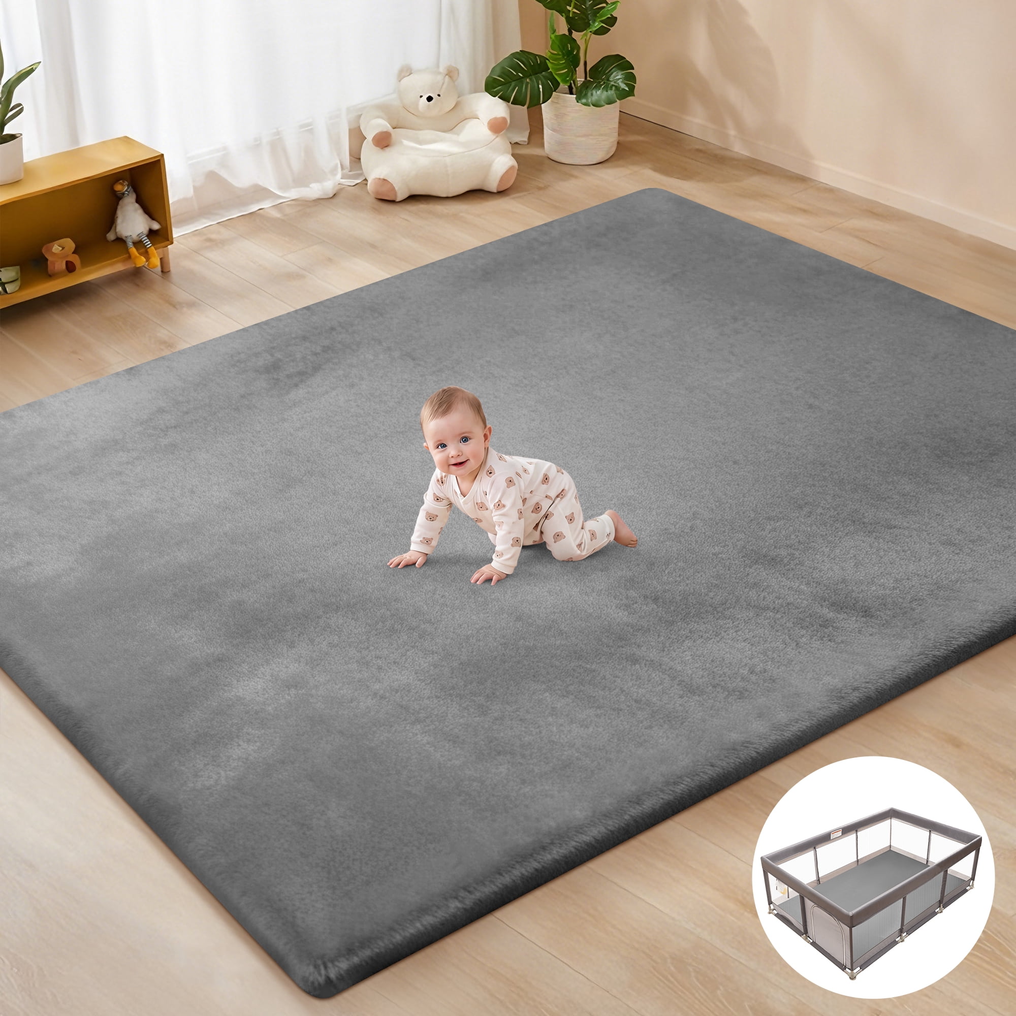 babyeap Extra Large Baby Play Mat,73"x50" Playpen Mat,1.3" Extra Thick Crawling Mat for Floor Cushion,Removable Washable Cover Playmat for Babies Toddlers Infant,Gray