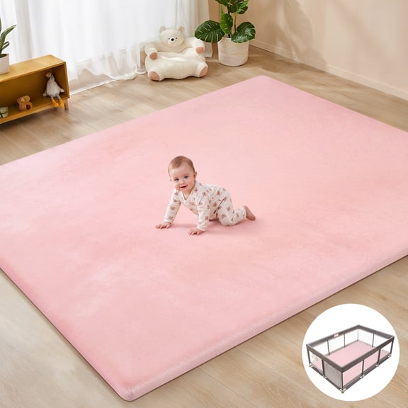 babyeap Extra Large Baby Play Mat,73"x50" Playpen Mat,1.3" Extra Thick Crawling Mat for Floor Cushion,Removable Washable Cover Playmat for Babies Toddlers Infant,Pink