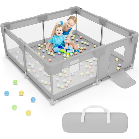babyeap Baby Playpen,50x50 Inch Baby Playards for Babies and Toddlers,Fence Baby Play Yards for Indoor & Outdoor with Breathable Mesh,Light Gray