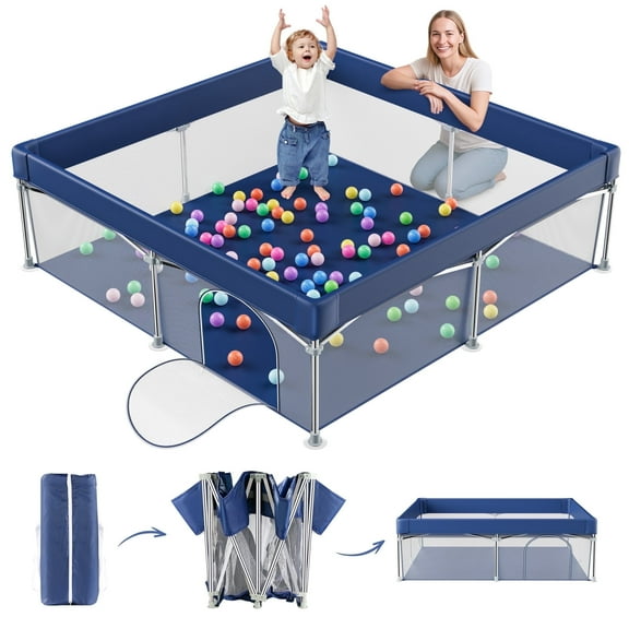 babyeap Foldable Baby Playpen,Playpens for Babies and Toddlers with Storage Bag,Indoor & Outdoor Baby Fence Play Pen Area,Navy Blue
