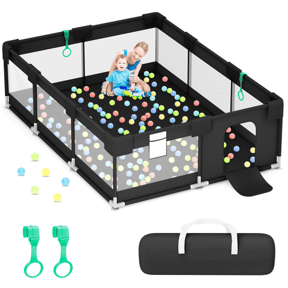 babyeap Baby Playpen,71*50 Inch Extra Large Baby Playards for Babies and Toddlers,Fence Baby Play Yards for Indoor & Outdoor with Breathable Mesh,Black