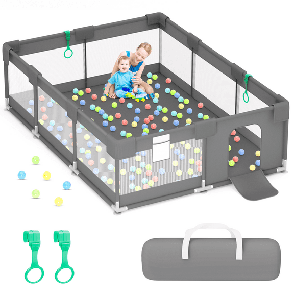 babyeap Baby Playpen,71*50 Inch Extra Large Baby Playards for Babies and Toddlers,Fence Baby Play Yards for Indoor & Outdoor with Breathable Mesh,Dark Gray