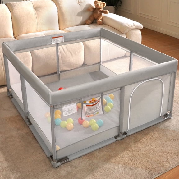 babyeap Baby Playpen, 50x50in Playpen for Babies and Toddlers,playard Activity Fence,Light Gray