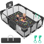 babyeap Baby Playpen,73 Inch Extra Large Baby Playard,Playpen for Babies and Toddlers With Basketball Hoop,Children Kids Play Fence for Indoors Outdoors,Black 2