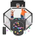 thumbnail image 1 of babyeap Baby Playpen with Basketball Hoop,Playpen for Babies and Toddlers,Hexagonal Fence Baby Play Yards,Black, 1 of 7