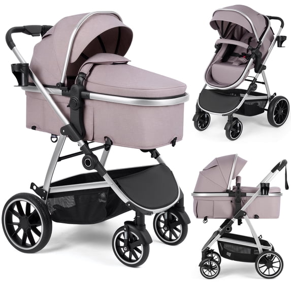 babyeap Baby Stroller,2 in 1 Lightweight Travel Stroller,Compact Foldable Stroller for Toddler with Reversible,Brown