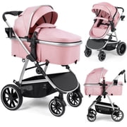 babyeap Baby Stroller,2 in 1 Lightweight Travel Stroller,Compact Foldable Stroller for Toddler with Reversible,Pink