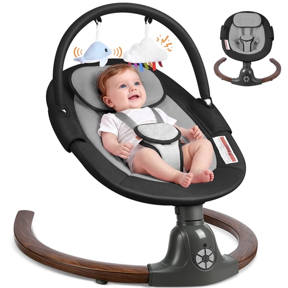 Babyeap Electric Baby Swing for Infants, 5 Speeds, Remote Control, Bluetooth and Built-in Sounds,Black