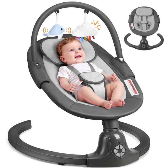 Babyeap Electric Baby Swing for Infants, 5 Speeds, Remote Control, Bluetooth and Built-in Sounds,Gray