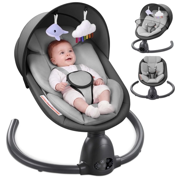 Babyeap Baby Swing for Infants, Electric Swing with Remote Control,5 Sway Speeds,Built-in Music,Gray