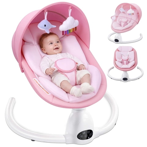 Babyeap Baby Swing for Infants, Electric Swing with Remote Control,5 Sway Speeds,Built-in Music,Pink