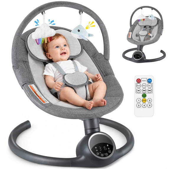 Babyeap Electric Baby Swing for Infants, Motion Detection, 5 Swing Speeds, Remote Control, Bluetooth Music,Gray
