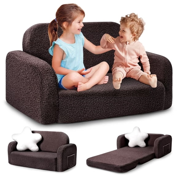 Babyeap Extra Wide Kids Chair,2-in-1 Convertible Toddler Chairs,Soft Comfy Kids Couch, Kids Sofa for Boys & Girls 3+,Brown