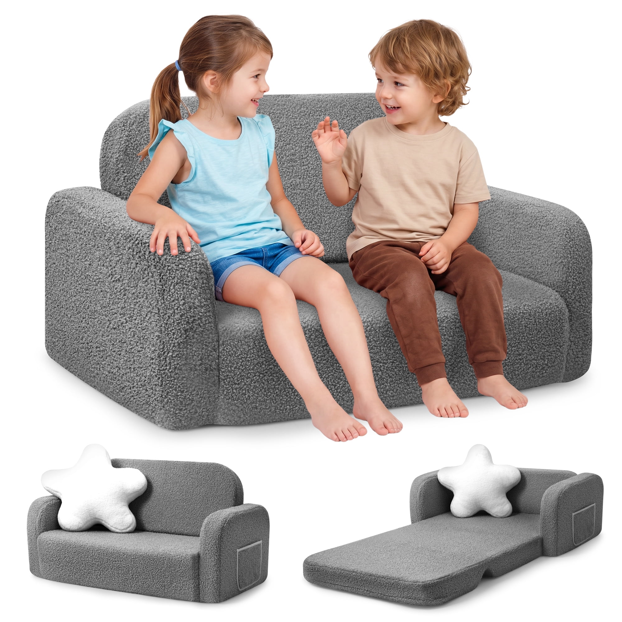 Babyeap Extra Wide Kids Chair,2-in-1 Convertible Toddler Chairs,Soft Comfy Kids Couch, Kids Sofa for Boys & Girls 3+,Deep Gray