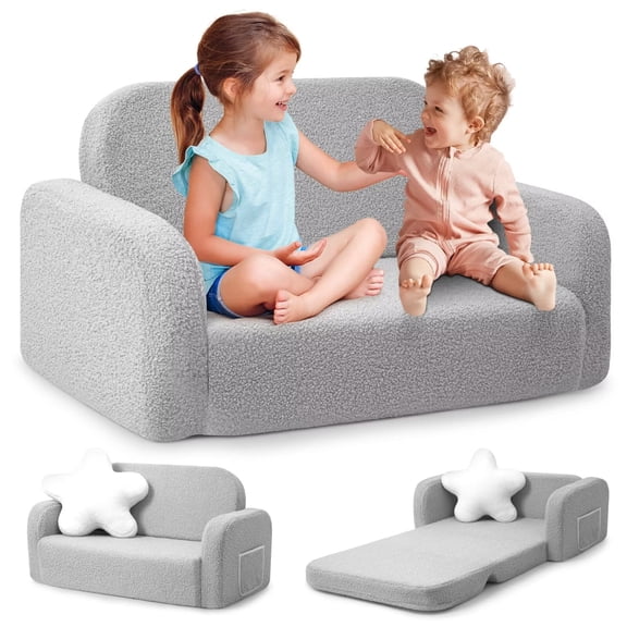 Babyeap Extra Wide Kids Chair,2-in-1 Convertible Toddler Chairs,Soft Comfy Kids Couch, Kids Sofa for Boys & Girls 3+,Light Gray