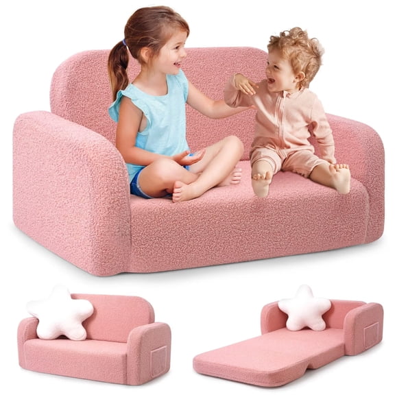 Babyeap Extra Wide Kids Chair,2-in-1 Convertible Toddler Chairs,Soft Comfy Kids Couch, Kids Sofa for Boys & Girls 3+,Pink