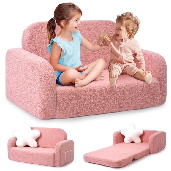 Babyeap Extra Wide Kids Chair,2-in-1 Convertible Toddler Chairs,Soft Comfy Kids Couch, Kids Sofa for Boys & Girls 3+,Pink