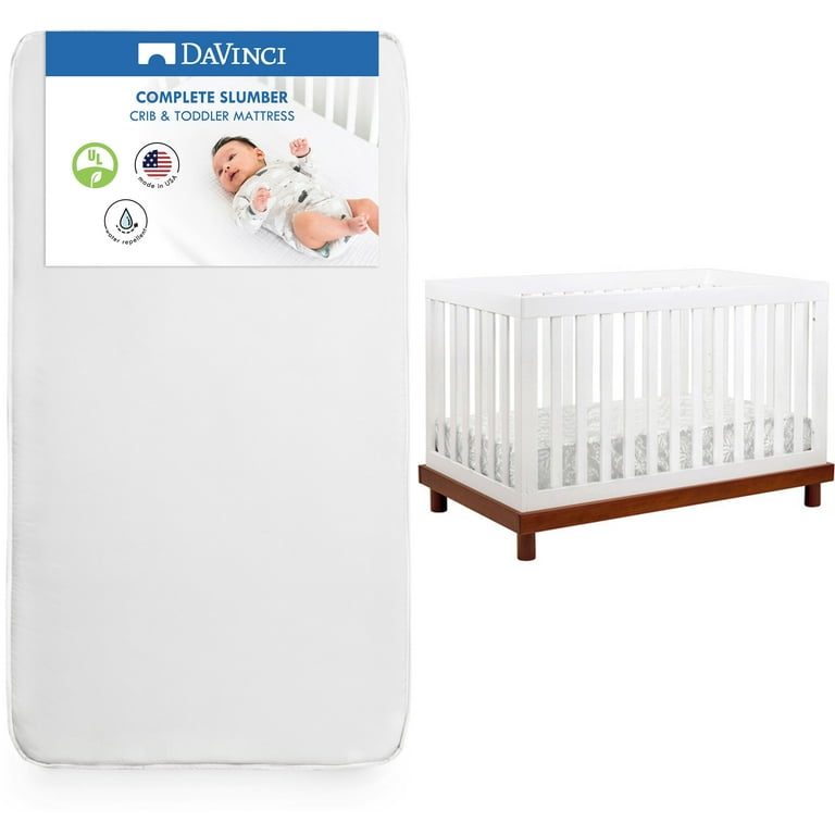 babymod Olivia 3 in 1 Convertible Crib in Walnut and White Two Tone and Free Hypoallergenic Universal Fit 6 inch Ultra Firm Deluxe Crib Mattress Walmart