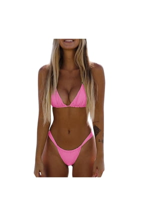 Swimsuits for Women Women Solid Push Up High Cut Lace Up Halter Bikini Set Two Piece Swimsuit