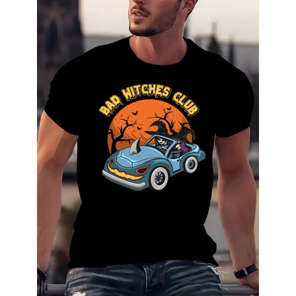 bad club mens t shirt black background halloween element illustration bat cartoon pattern short sleeved t shirt
