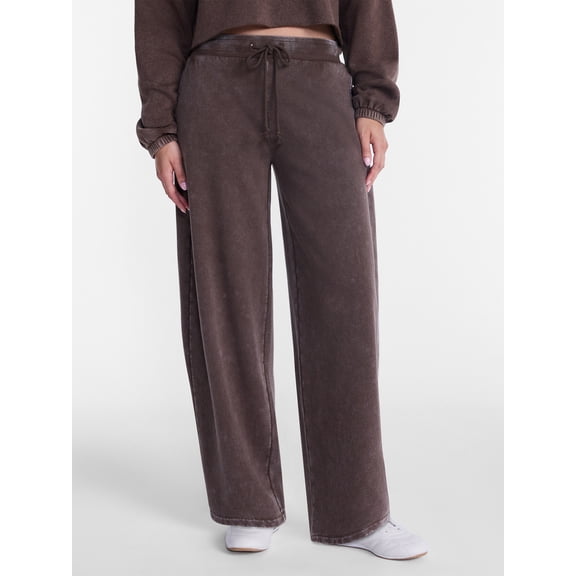 No Boundaries Mineral Wash Fleece Barrel Leg Pants, 29'' Inseam, Women's XXS-XXL