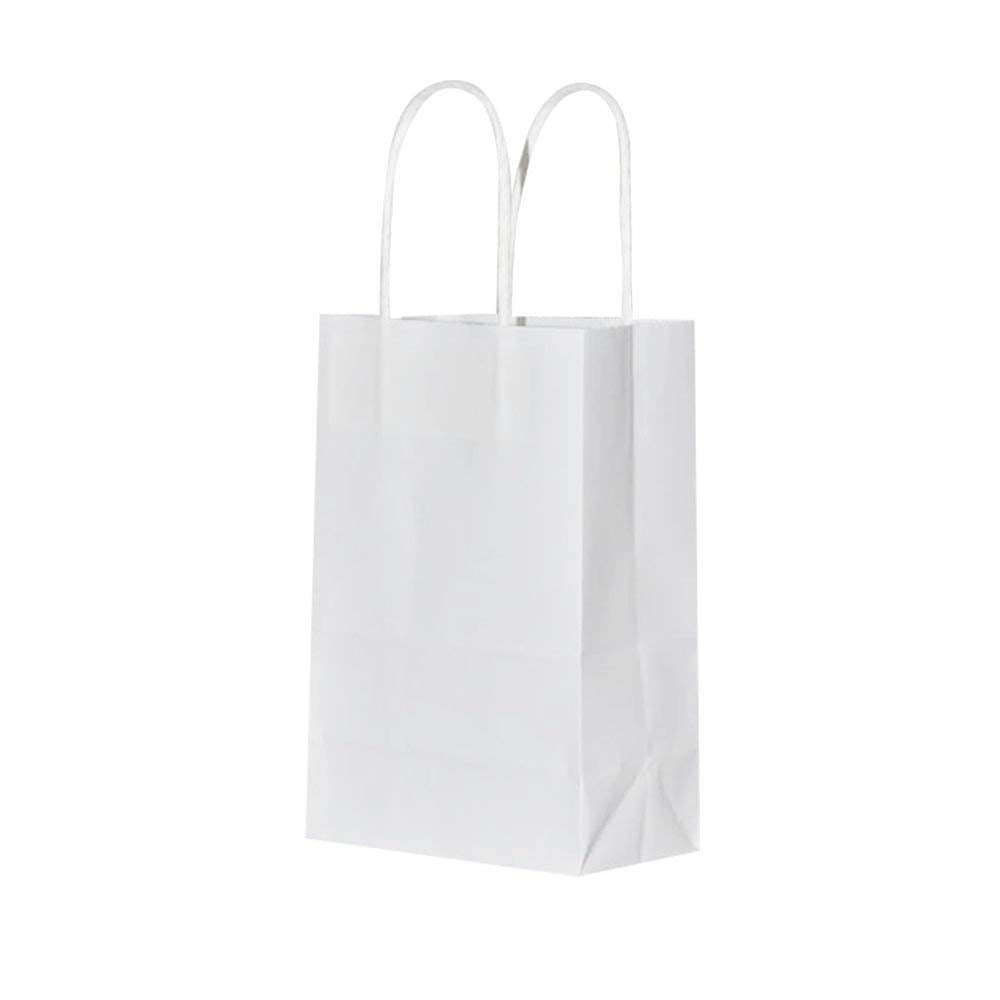bagmad 50 Pack Sturdy AIF4Small White Gift Paper Bags with Handles Bulk, Kraft Bags 5.25x3.25x8 inch, Craft Grocery Shopping Retail Party Favors Wedding Bags Sacks (White, 50pcs)