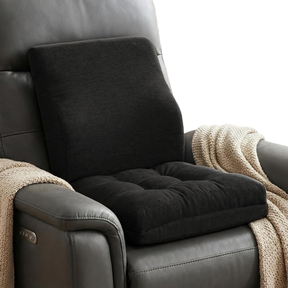 baibu Memory Foam Small Recliner Cushions with Lumbar Support Pillow Set, 18x16x4 Inch Dual-Layer Design Non-Slip Recliner Seat Cushion & Back Support Pillow for Reduce Hip & Lumbar Pain, Black