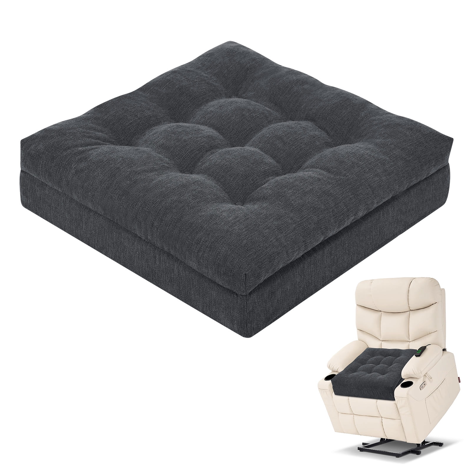 baibu Recliner Cushion  20-Inch Extra Large Seat Cushion Tufted Memory Foam Dual-layer Design Chair Cushion for Recliner Armchair Couch, Gray