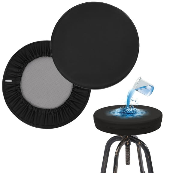 baibu Round Bar Stool Cushion, Waterproof Leather Bar Seating Cushion with Non Slip Bottom, 14 Inch, Black