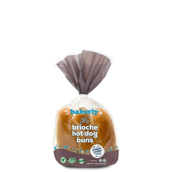bakerly Brioche Hot Dog Buns, Non GMO, Free from Artificial Flavors, Free from High Fructose Corn Syrup