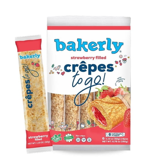 Bakerly Strawberry Filled Crepes To Go Snack, 24 Count (4 Packs)