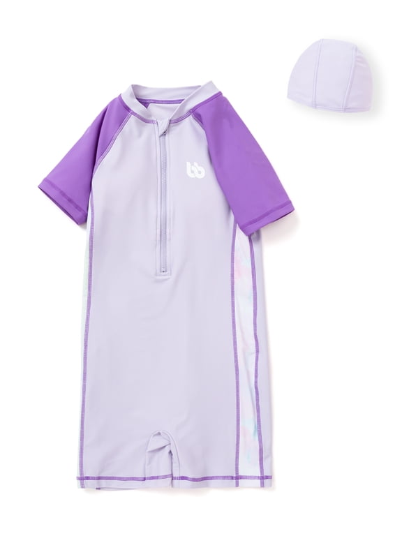 Kids' One Piece Zip Front Swimsuit – Summer UV Protection Rash Guard Bathing Suit for girls, Quick Dry Stretch Swimwear
