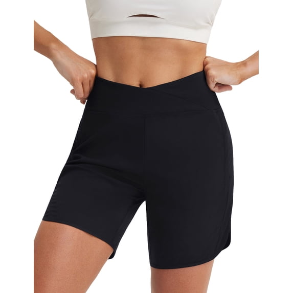 baleaf 7" Women's Running Shorts Athletic Lightweight Quick Dry Shorts for Women Breathable Workout Crossover High Waisted Hiking Walking Moisture Wicking Zipper Pockets Black L