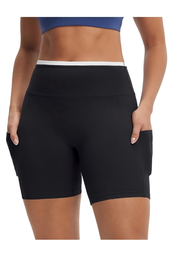 Biker Shorts for Women High Waist Tummy Control with Pockets Yoga Workout Gym Bike Shorts No Front Seam Black/White M