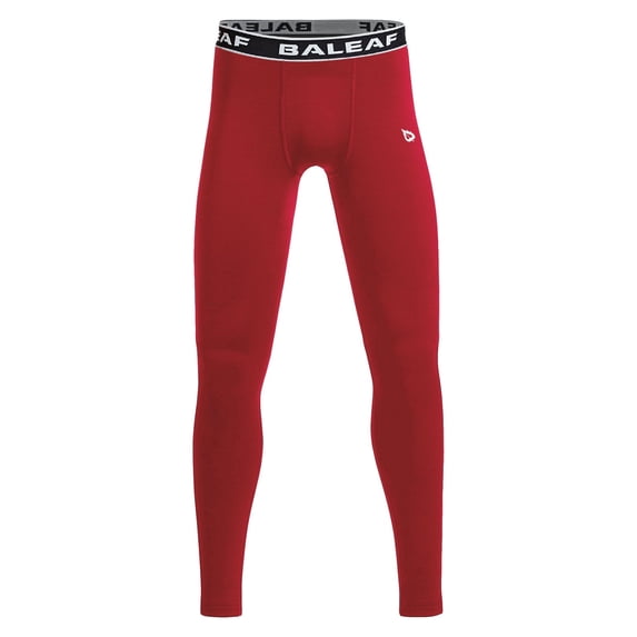baleaf Boy's Compression Leggings Tights Fleece Base Layer Pants Red M