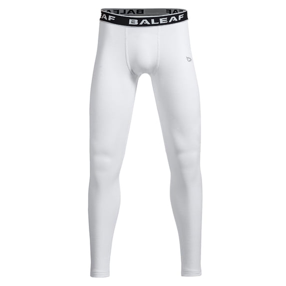 baleaf Boy's Compression Leggings Tights Fleece Base Layer Pants White M