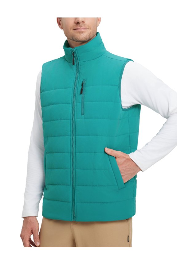 Men's Fleece Lined Puffer Vest Lightweight Warm Sleeveless Jacket with Full Zip Winter Vest for Golf Running Green M